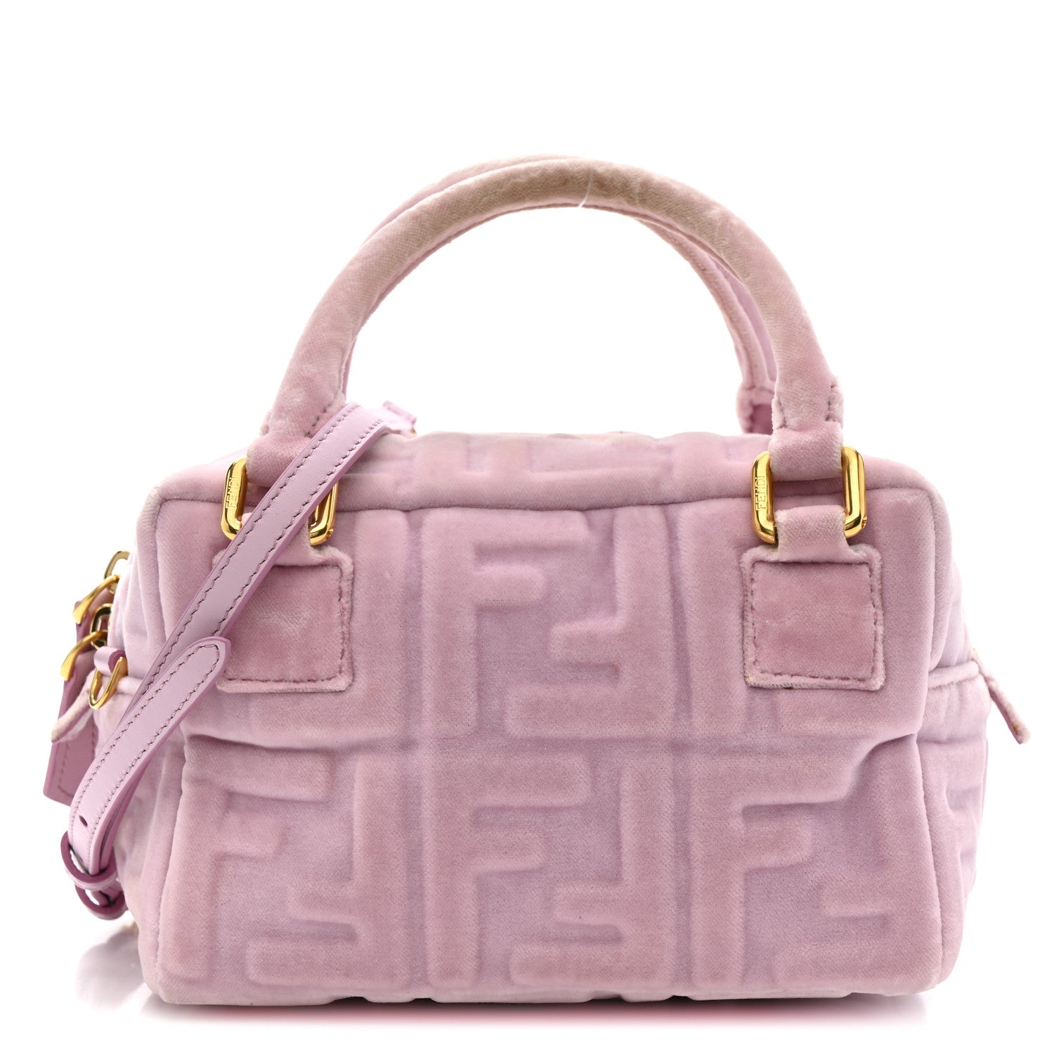 Fendi Velvet FF Embossed Mini Boston Box Rose Confetto 1 of 14