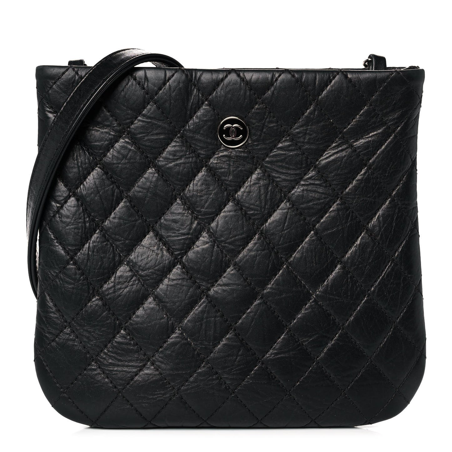Aged Calfskin Quilted Crossbody Bag Black
