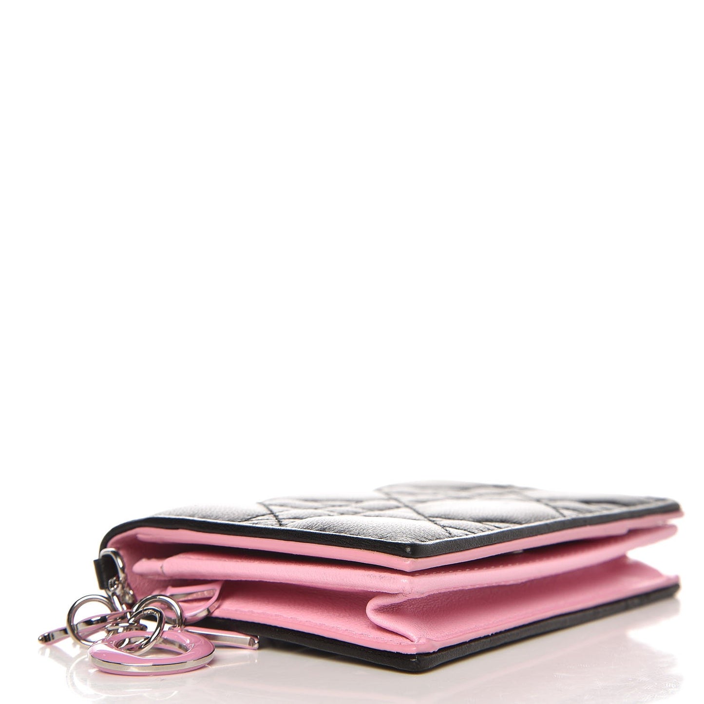 Lambskin Cannage Bi-color Small Lady Dior Flap Card Holder Black Pink