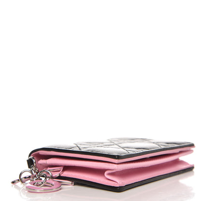 Christian Dior Lambskin Cannage Bi-color Small Lady Dior Flap Card Holder Black Pink 4 of 7