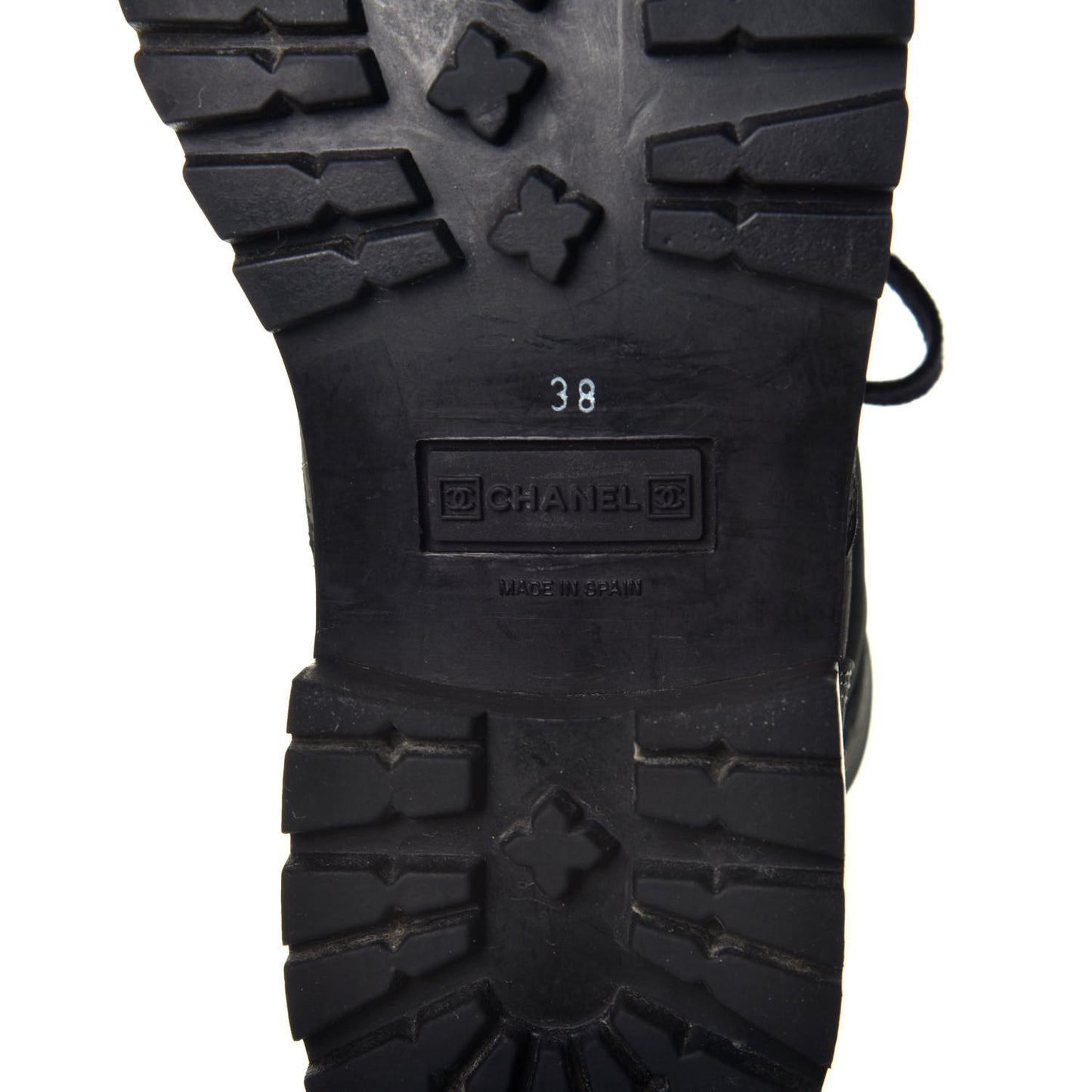 Calfskin Suede Quilted Lace Up Combat Boots 38 Black