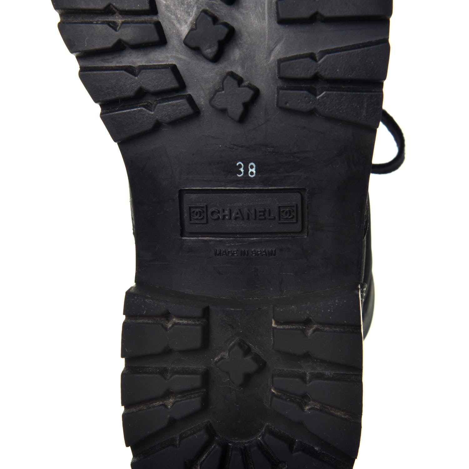 Chanel Calfskin Suede Quilted Lace Up Combat Boots 38 Black 6 of 8
