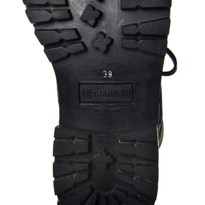 Chanel Calfskin Suede Quilted Lace Up Combat Boots 38 Black 6 of 8