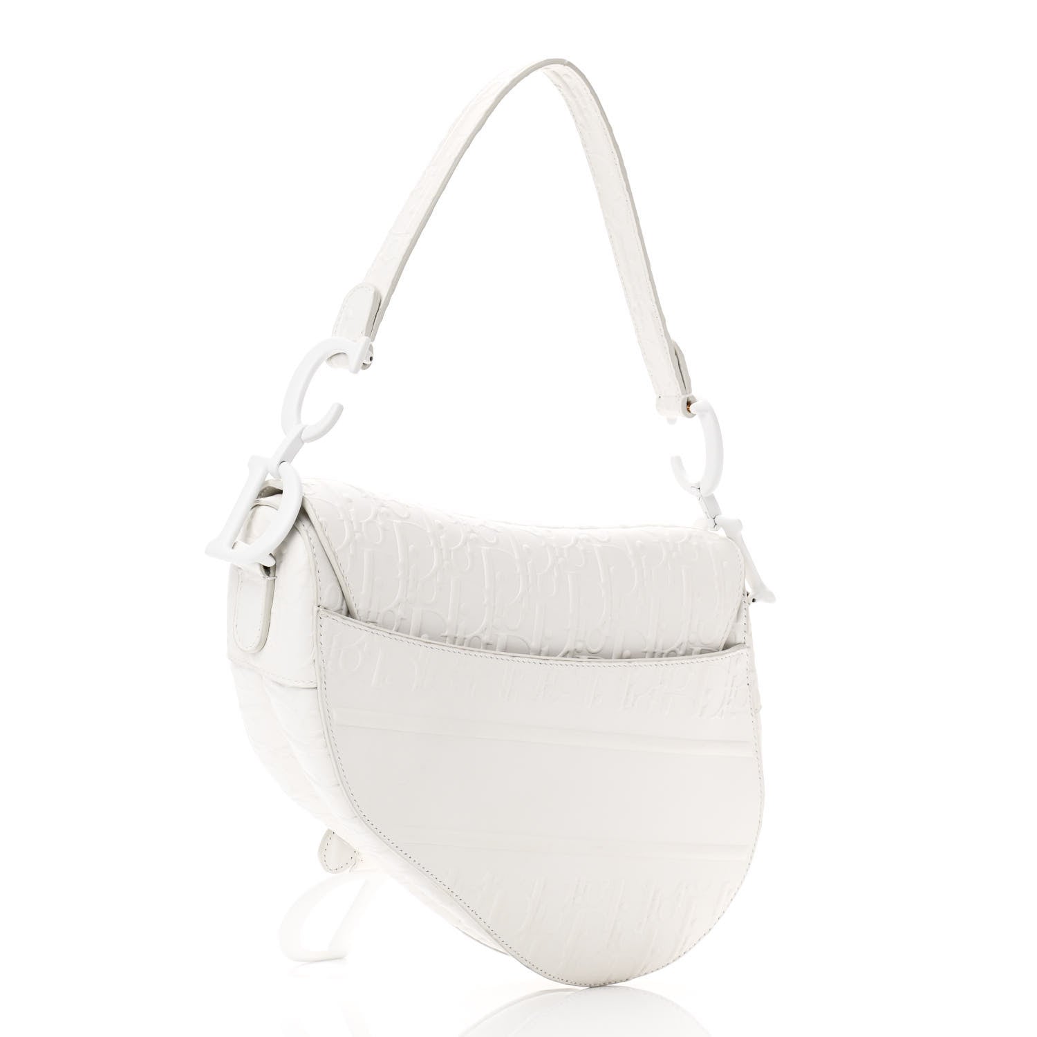 Christian Dior Calfskin Embossed Oblique Saddle Bag White 3 of 10