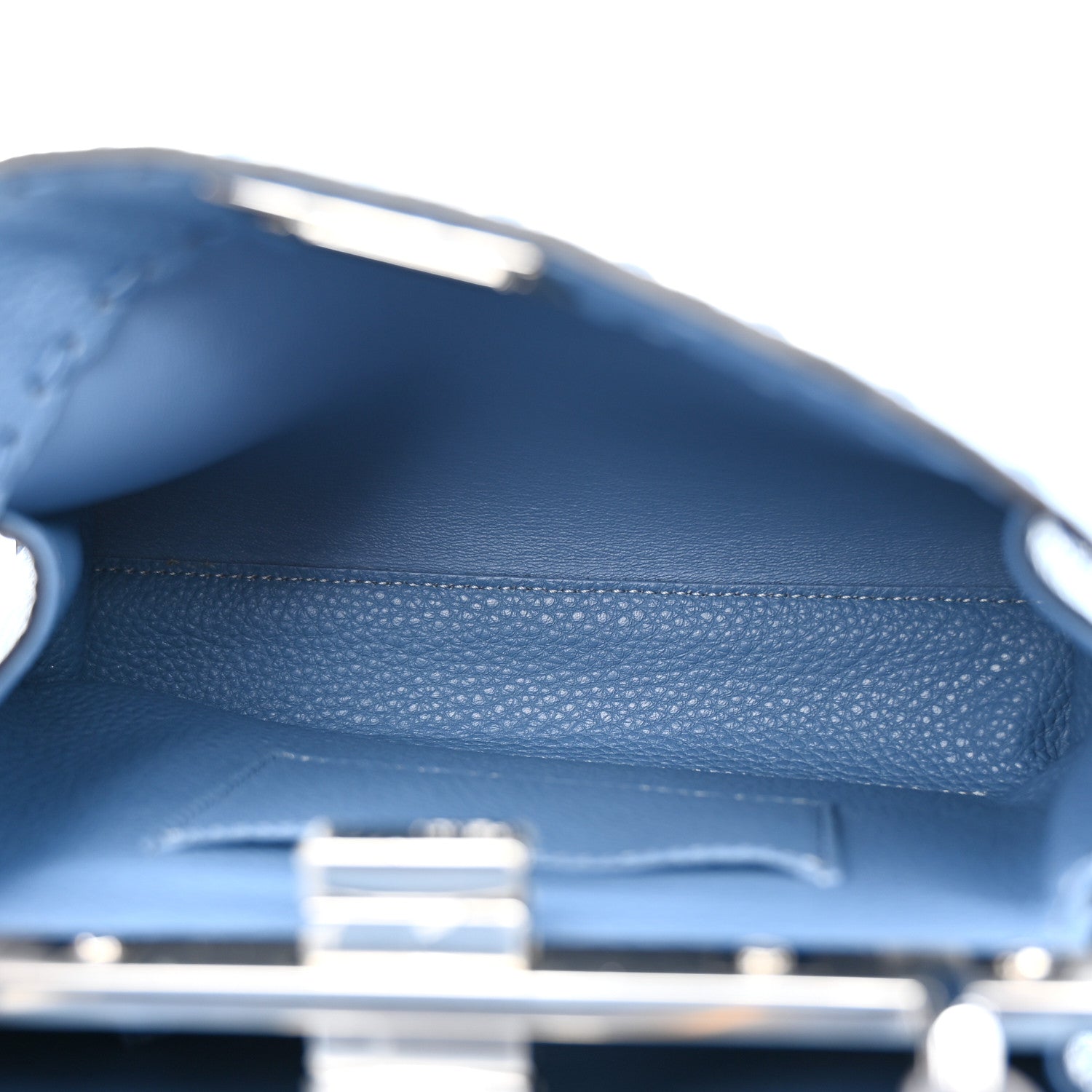 Fendi Cuoio Romano Selleria Macro Stitchings Mini Peekaboo Iconic Satchel Argento Blue 6 of 11