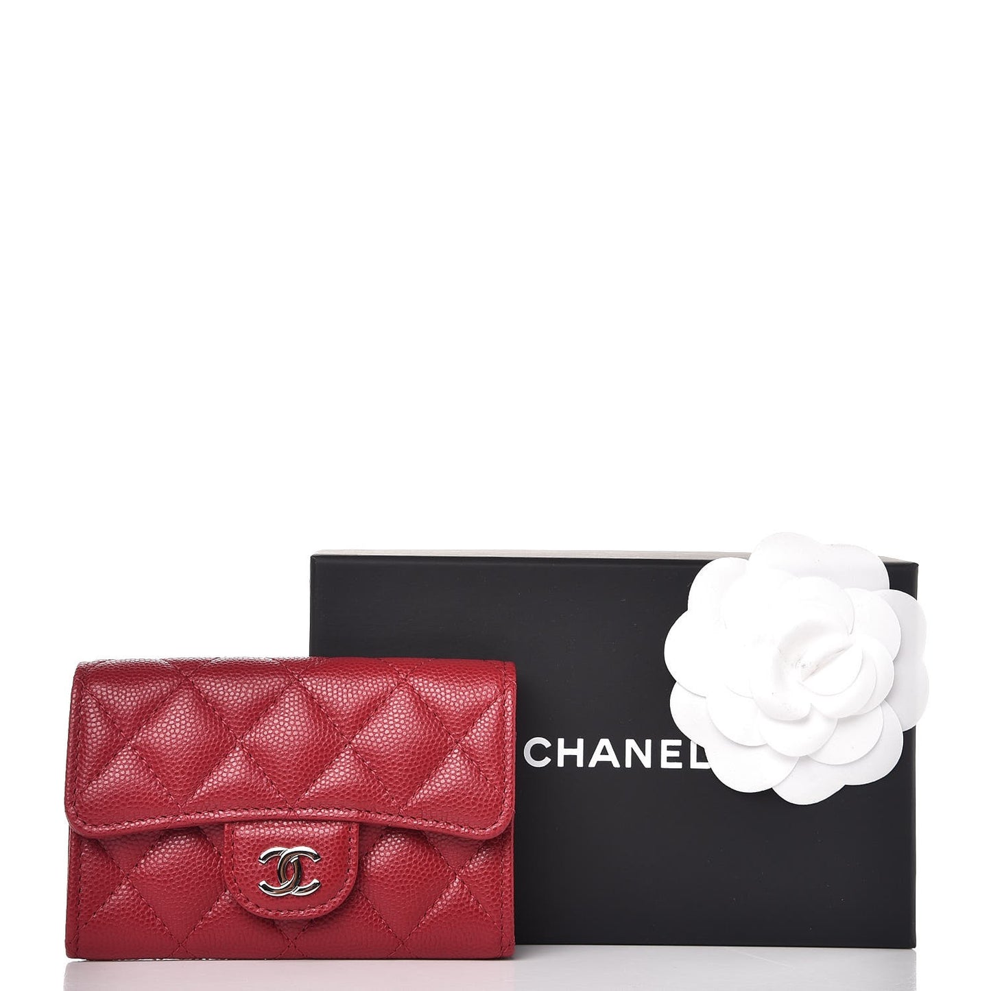 Caviar Quilted Flap Card Holder Dark Red
