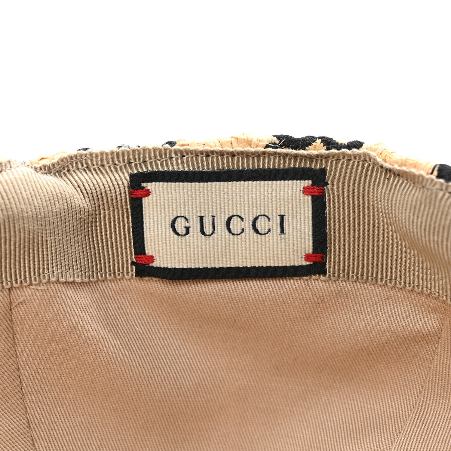 Gucci Raffia GG Monogram Elaphe Embroidered Aisha Baseball Hat L Ivory Black 8 of 9