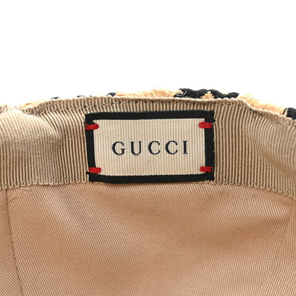 Gucci Raffia GG Monogram Elaphe Embroidered Aisha Baseball Hat L Ivory Black 8 of 9