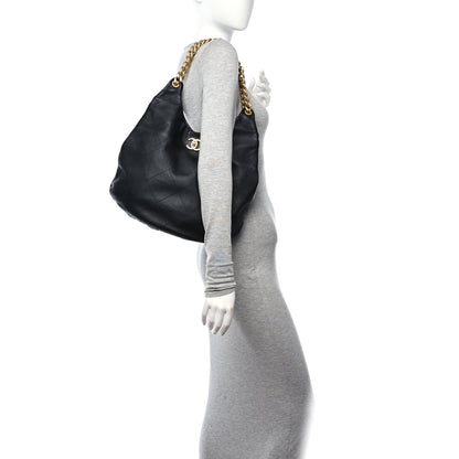 Chanel Calfskin Stitched Curved Chain Hobo Black 2 of 10