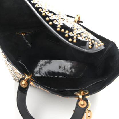 Christian Dior Patent Cannage Studded Large Lady Dior Black 7 of 9