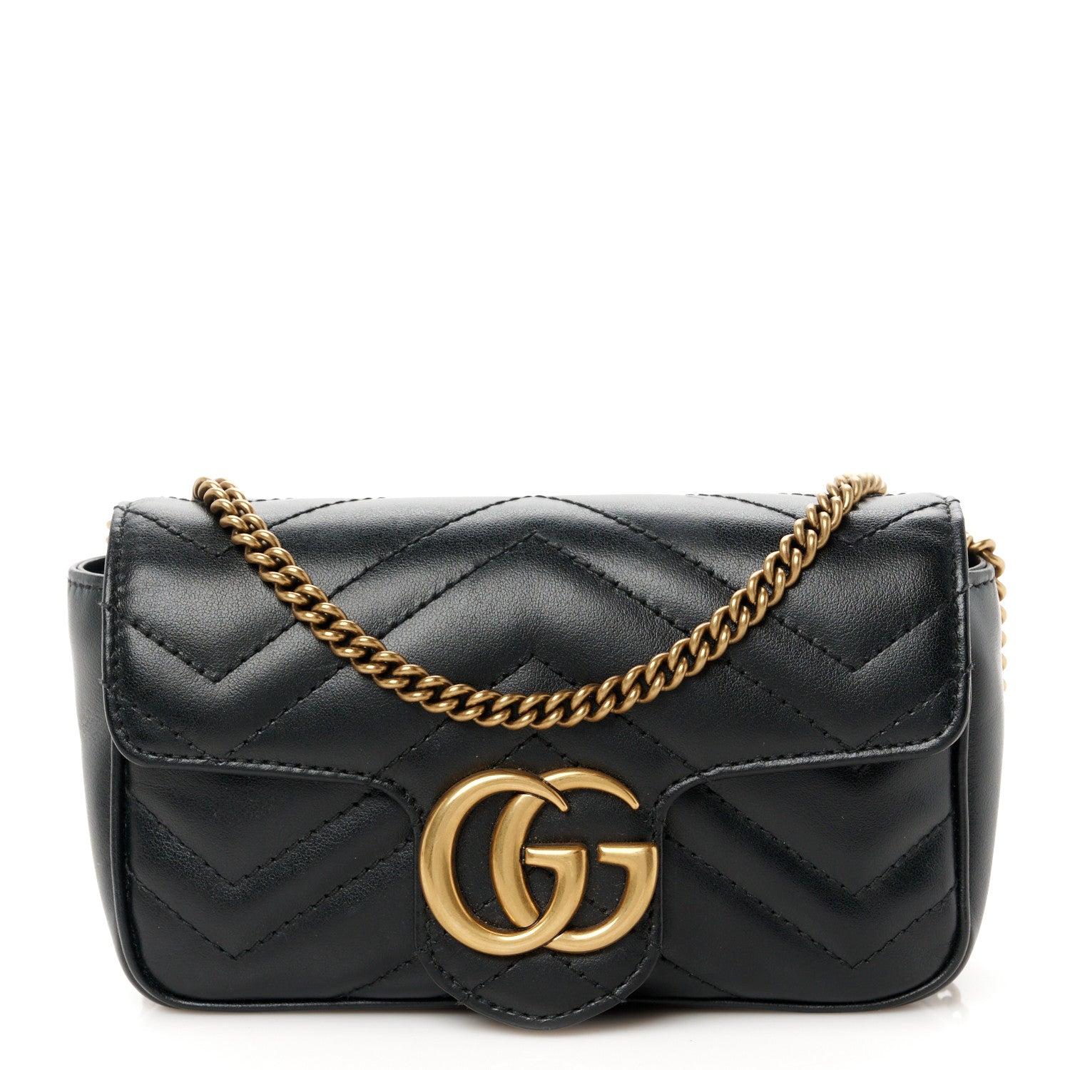 Gucci Calfskin Matelasse Super Mini GG Marmont Shoulder Bag Black 1 of 10