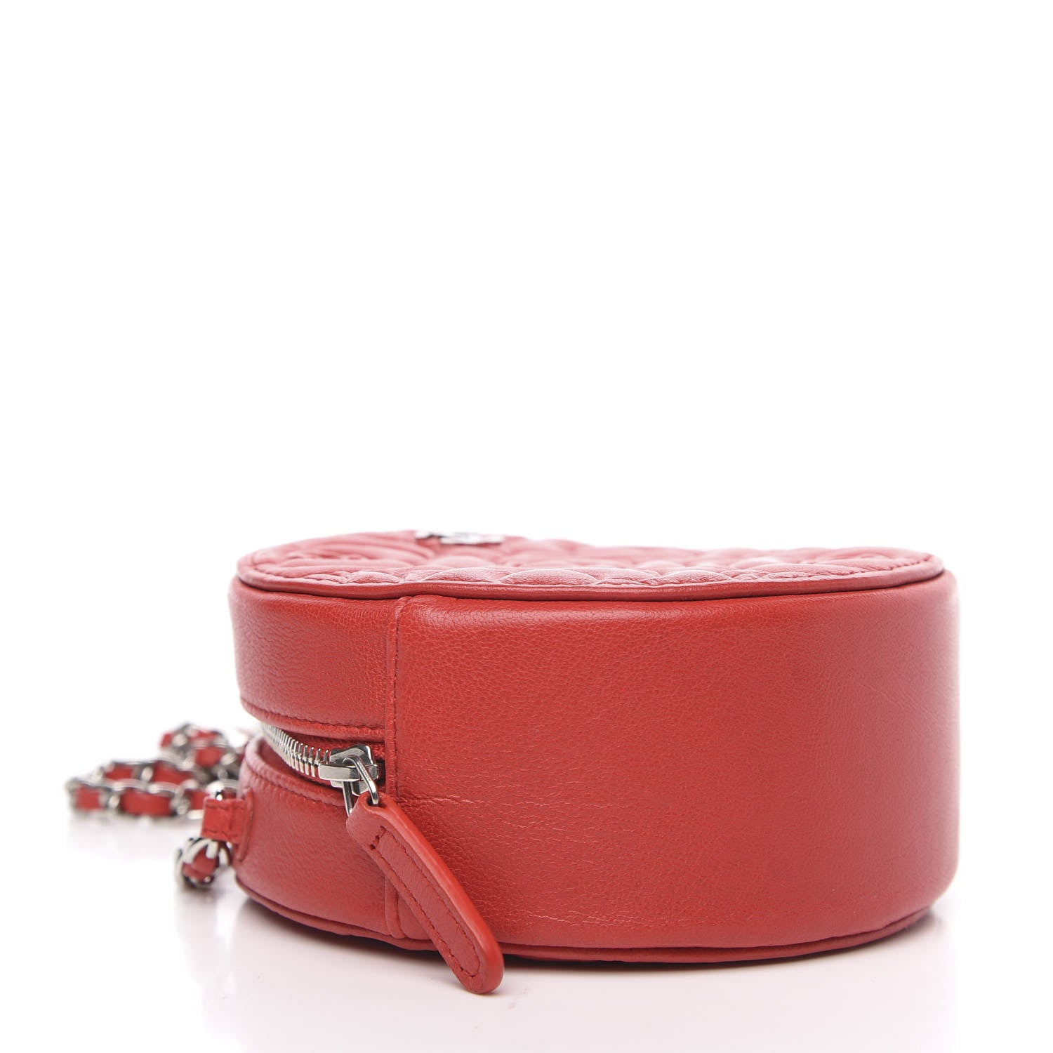 Chanel Lambskin Camellia Quilted Round Clutch With Chain Red 4 of 11