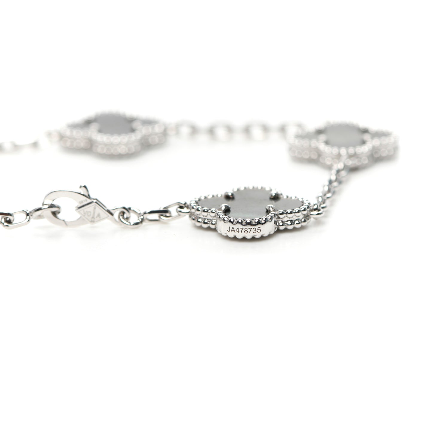 18K White Gold Grey Mother of Pearl 5 Motifs Vintage Alhambra Bracelet