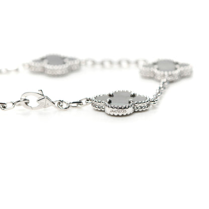 Van Cleef & Arpels 18K White Gold Grey Mother of Pearl 5 Motifs Vintage Alhambra Bracelet 5 of 8