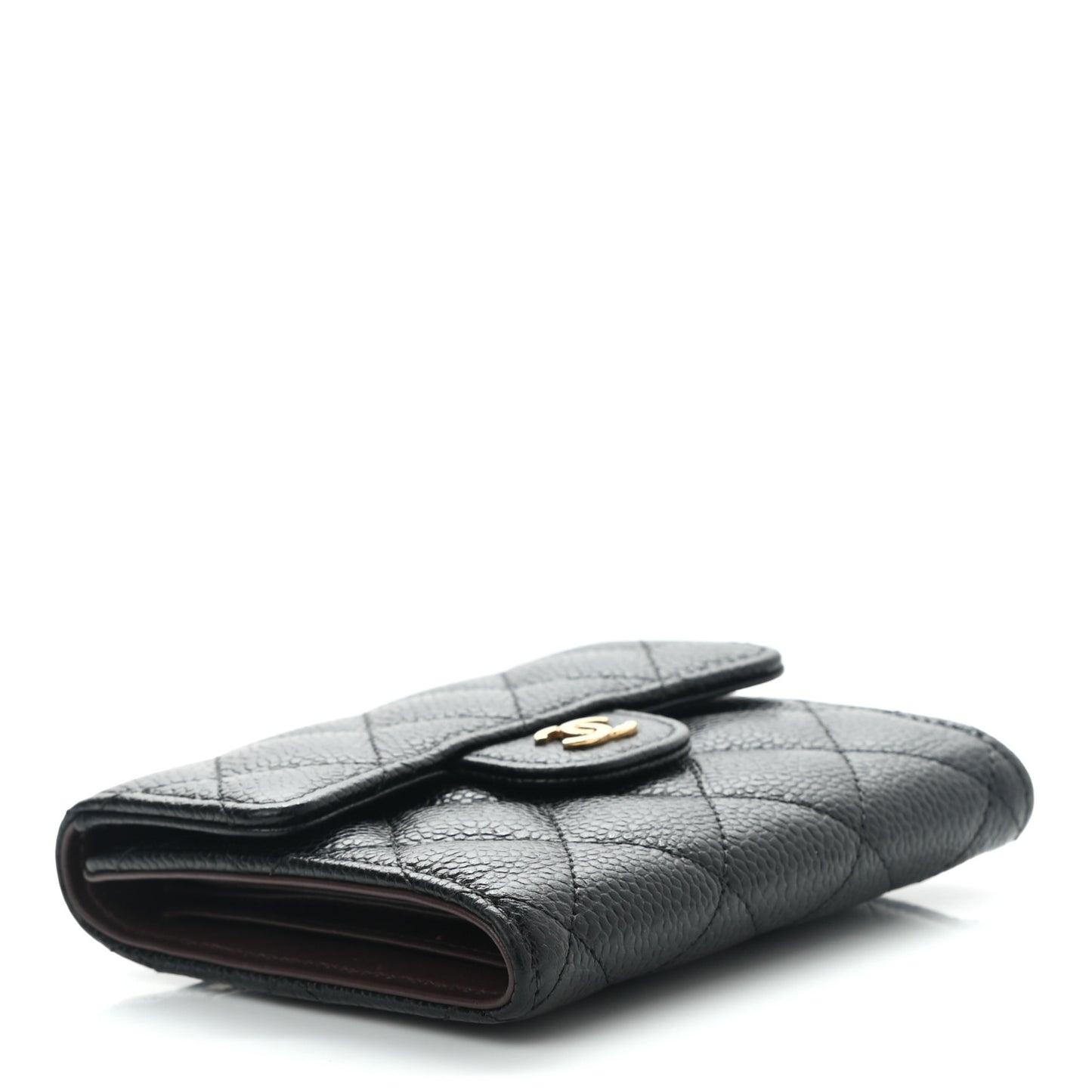 Caviar Quilted Compact Flap Wallet Black