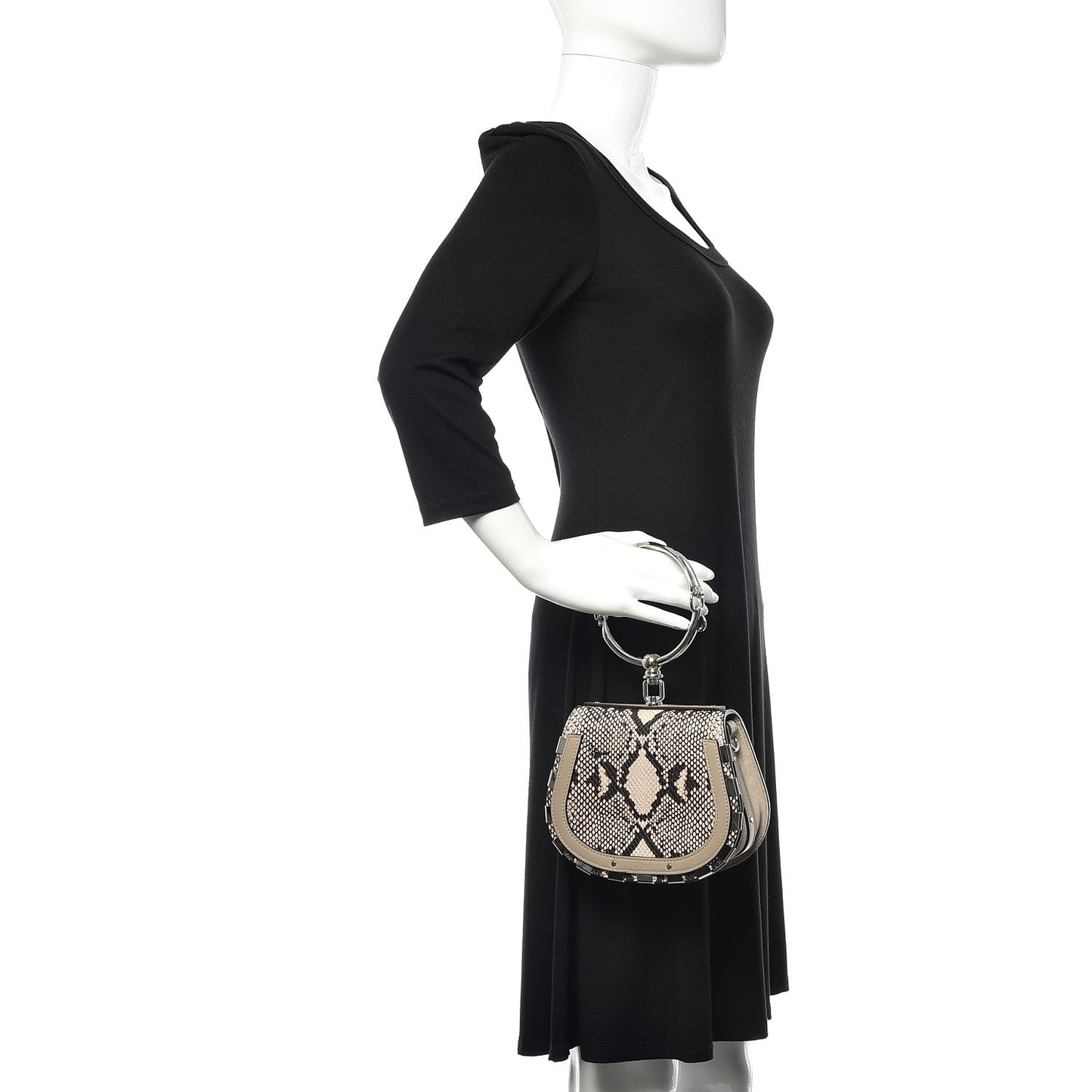 Calfskin Suede Python Print Small Nile Bracelet Bag Motty Grey