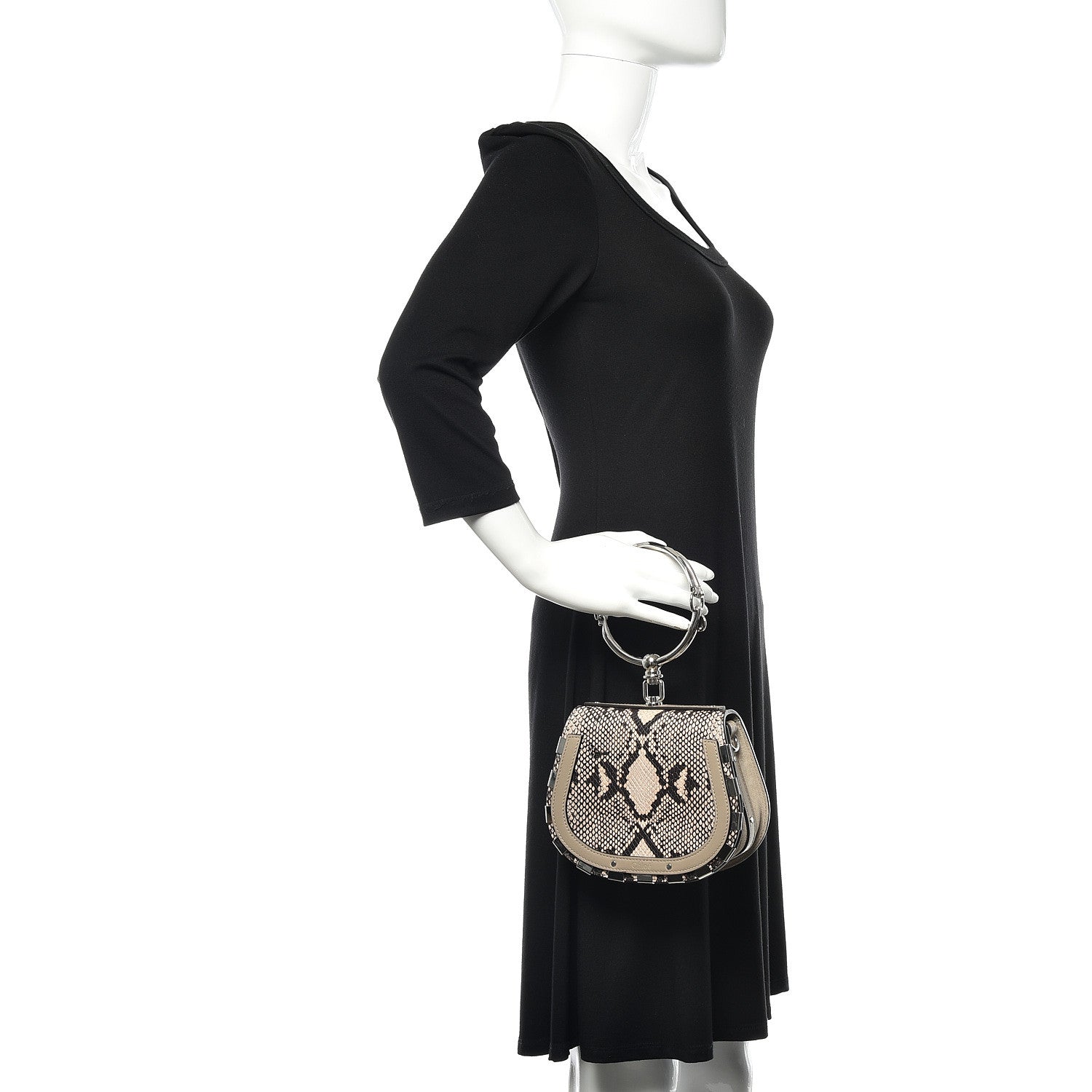 Chloe Calfskin Suede Python Print Small Nile Bracelet Bag Motty Grey 2 of 11
