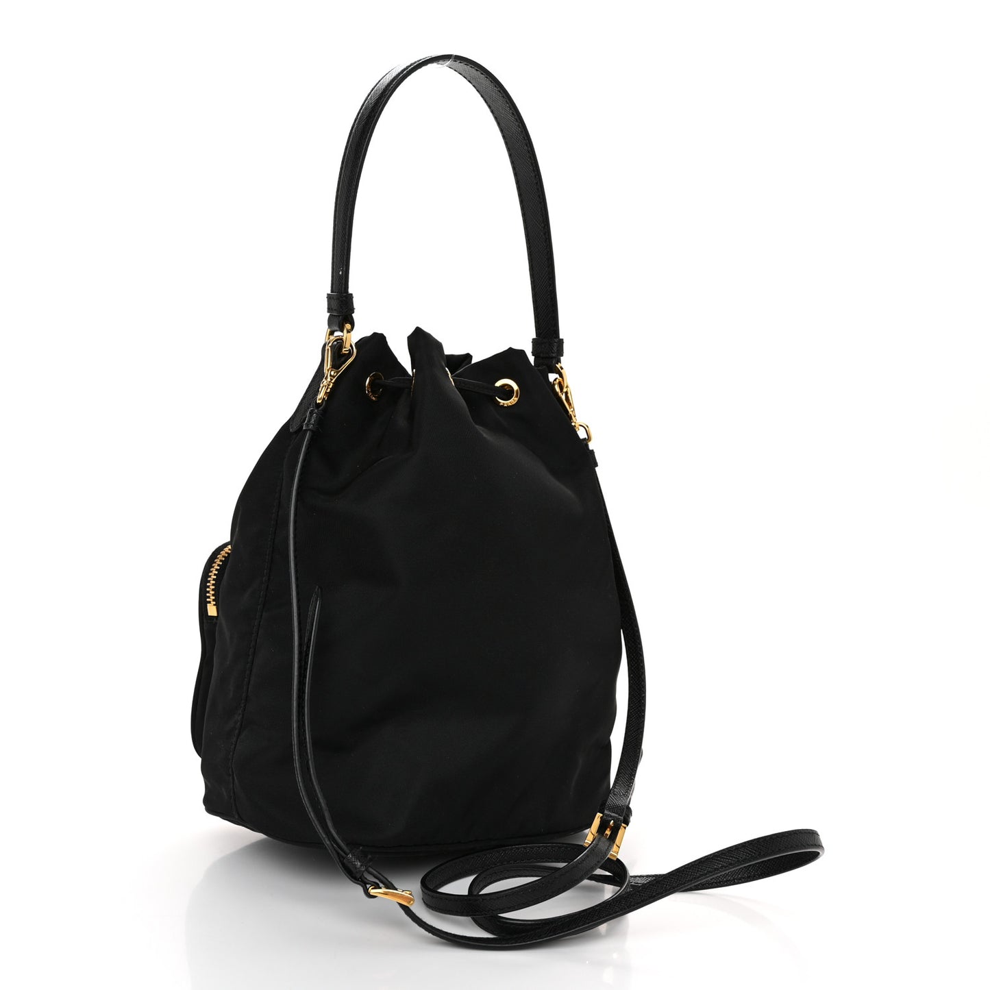 Saffiano Tessuto Nylon Mini Bucket Crossbody Bag Black
