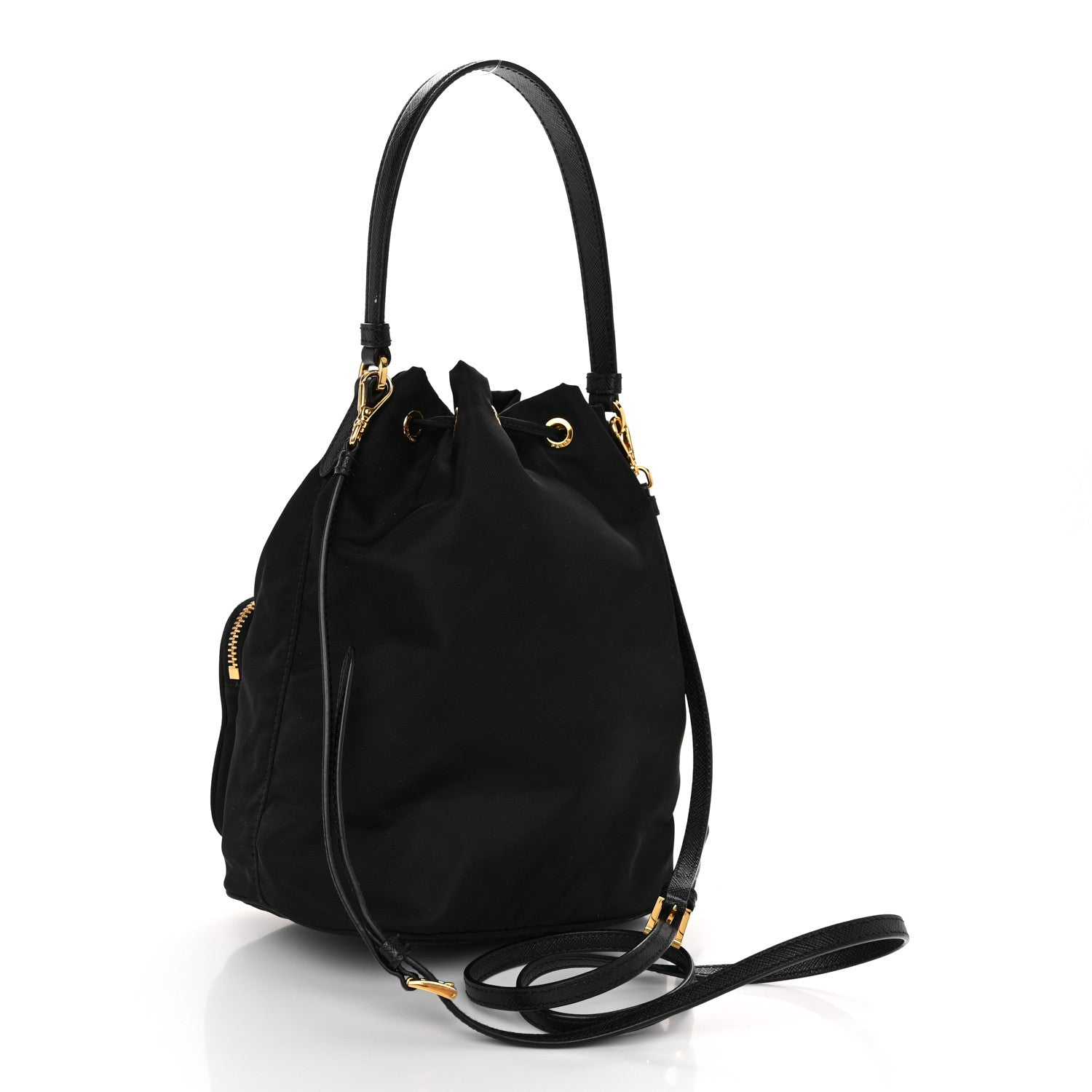 Prada Saffiano Tessuto Nylon Mini Bucket Crossbody Bag Black 3 of 11