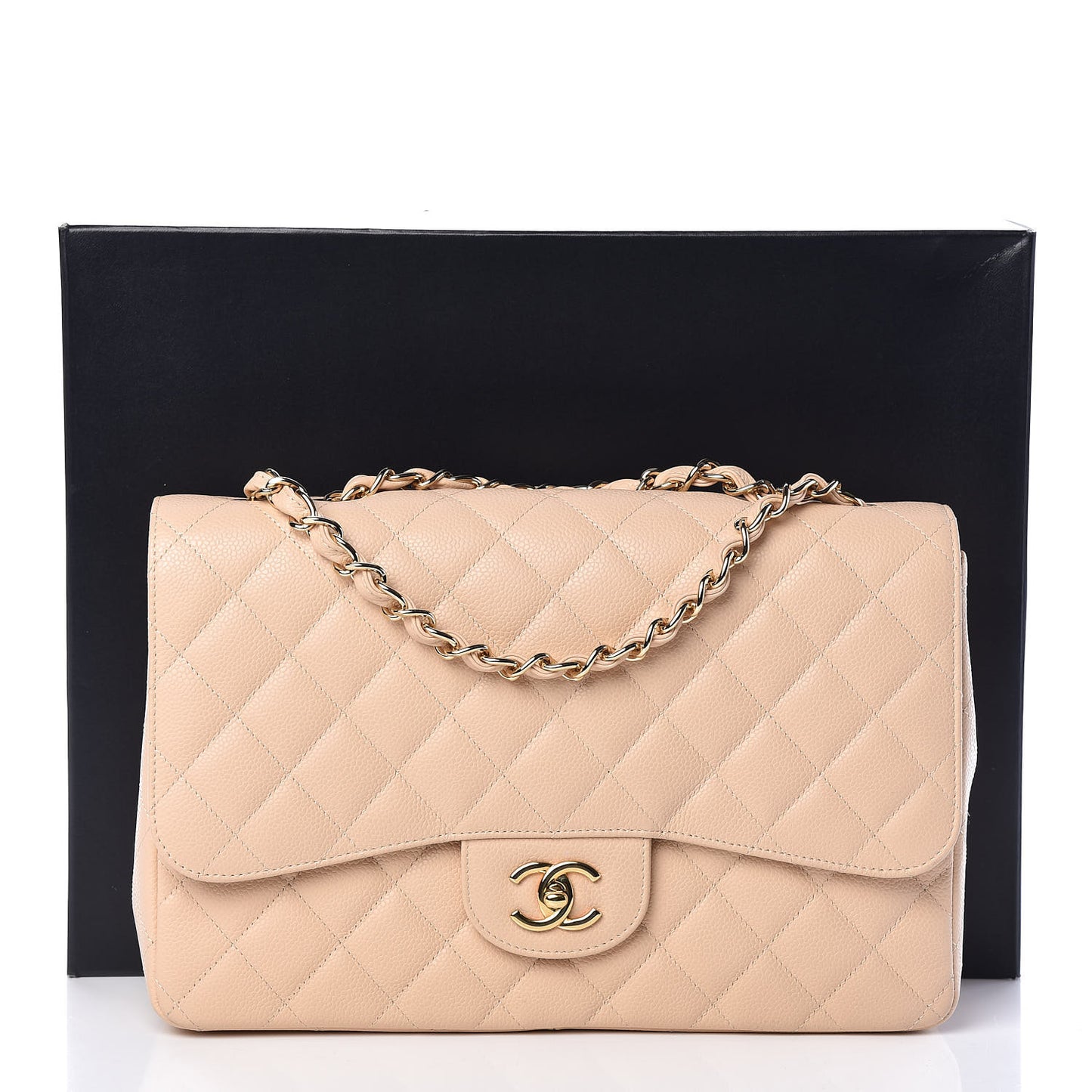 Caviar Quilted Jumbo Single Flap Beige Clair