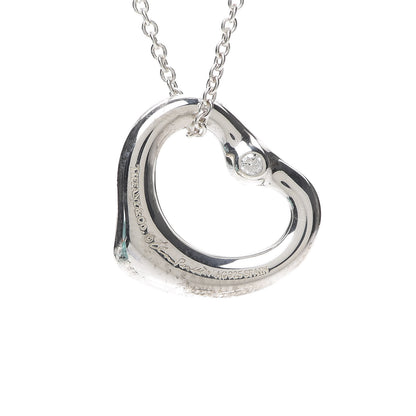 Tiffany Sterling Silver Diamond 16mm Elsa Peretti Open Heart Pendant Necklace 4 of 9