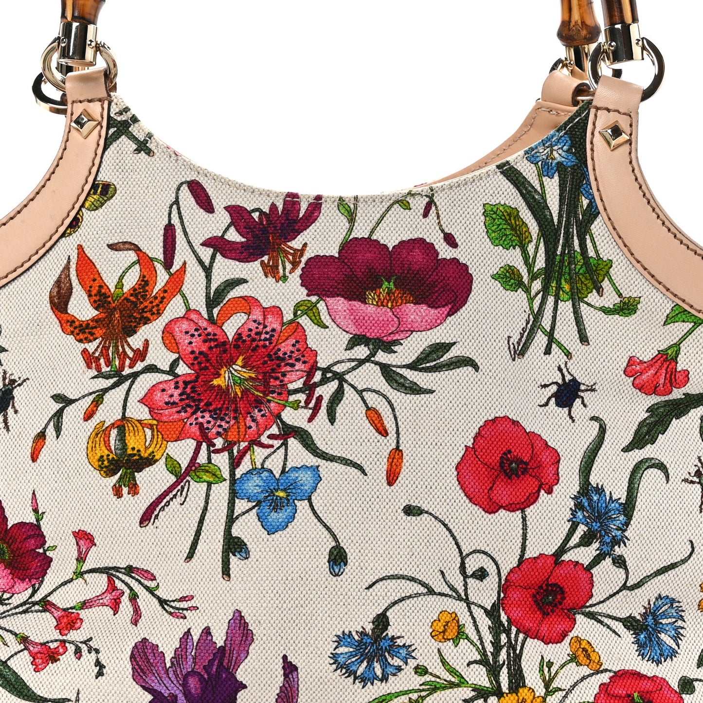 Canvas Floral Flora Bamboo Handle Bag