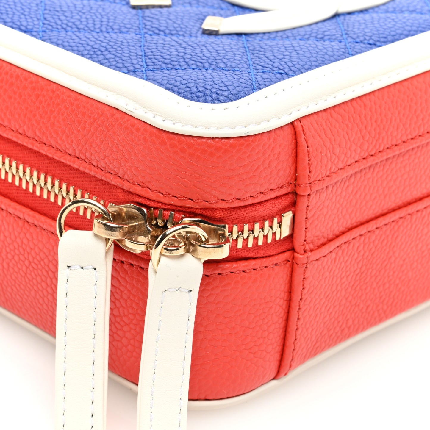 Caviar Quilted Small CC Filigree Vanity Case Blue White Red