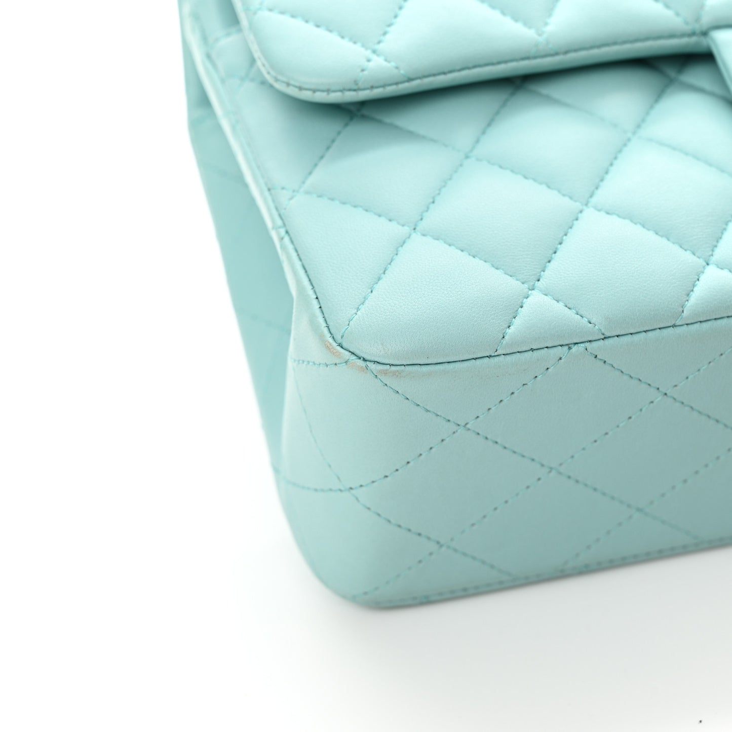 Lambskin Quilted Small Double Flap Light Blue