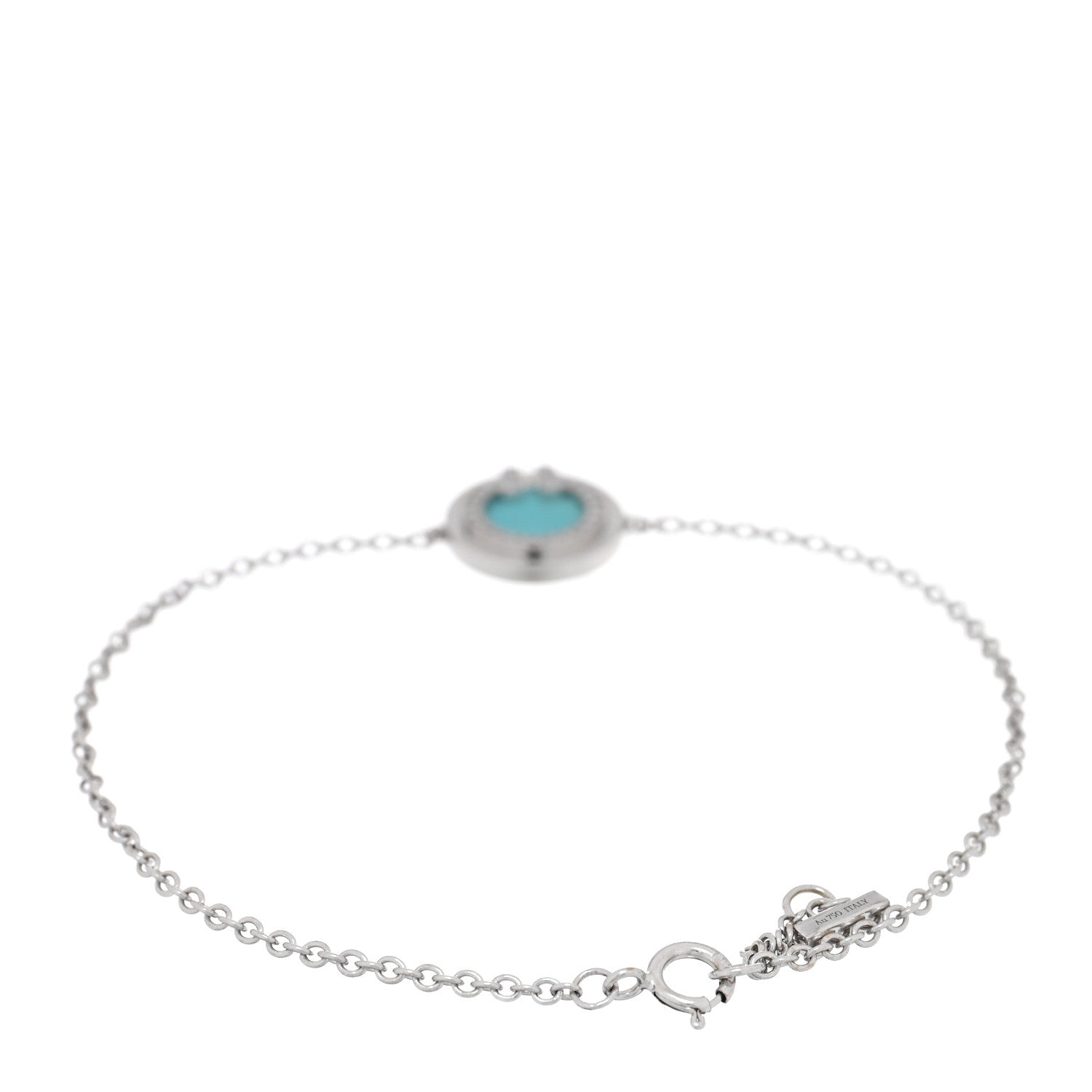 Tiffany 18K White Gold Diamond Turquoise T Circle Bracelet 2 of 3