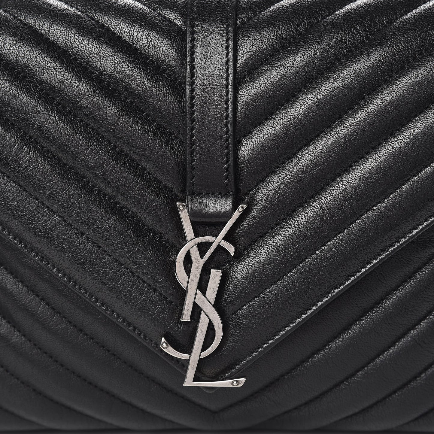 Sheepskin Matelasse Chevron Monogram Medium College Bag Black