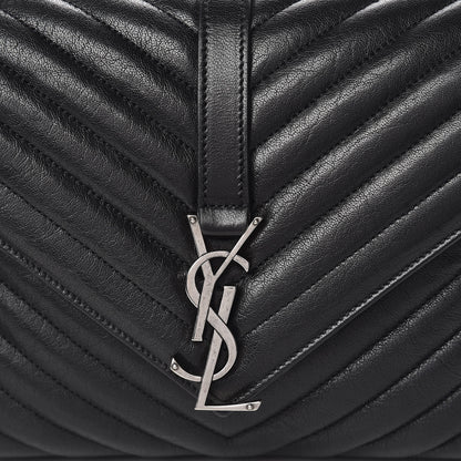 Saint Laurent Sheepskin Matelasse Chevron Monogram Medium College Bag Black 10 of 10
