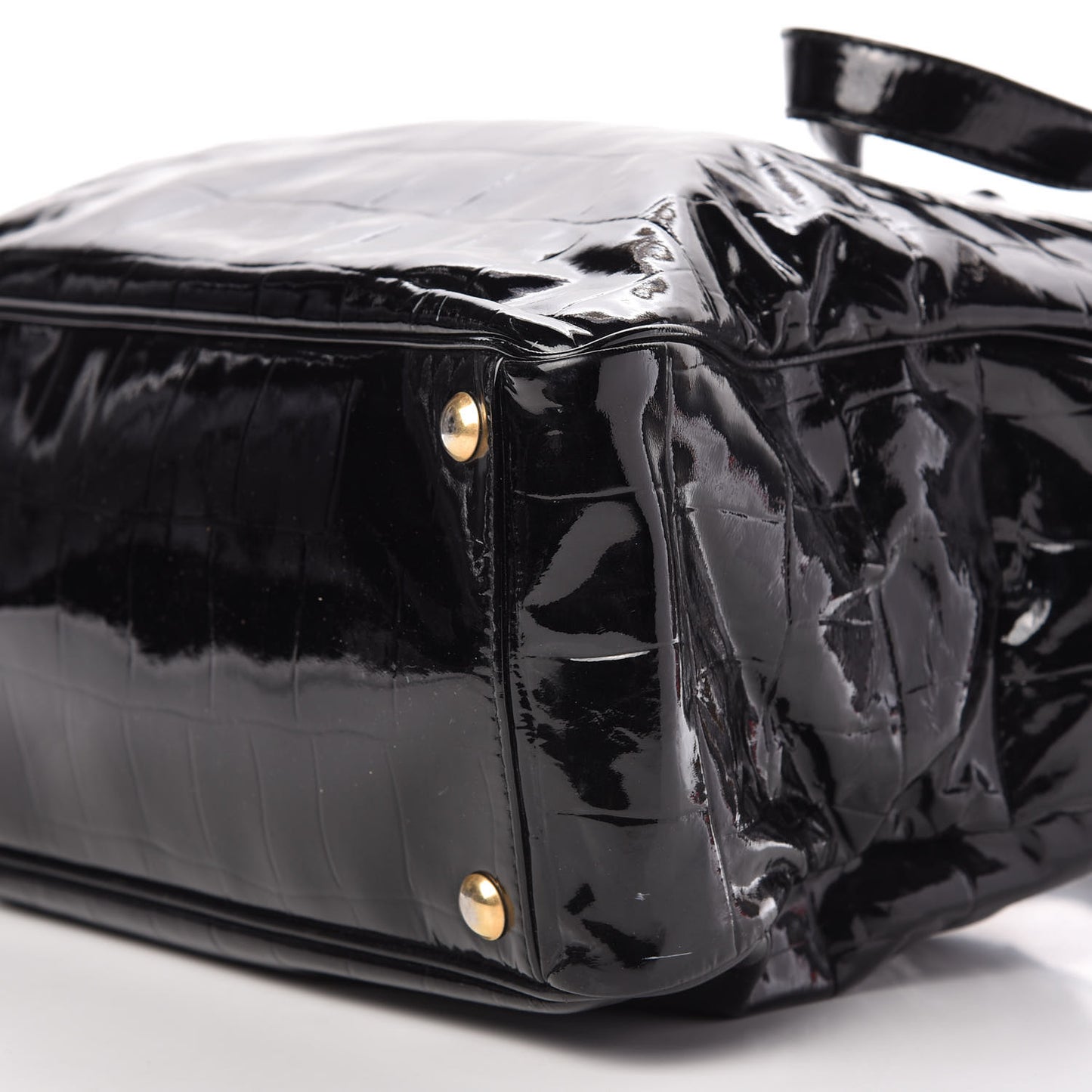 Patent Crocodile Embossed Raspail Tote Black