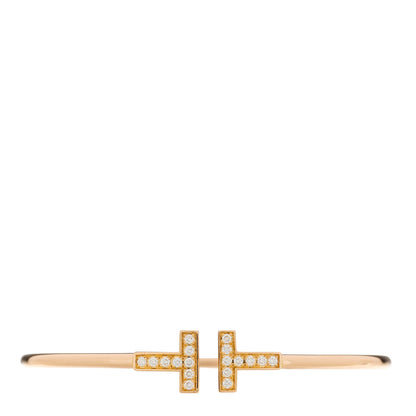 Tiffany 18K Rose Gold Diamond T Wire Bracelet 1 of 4
