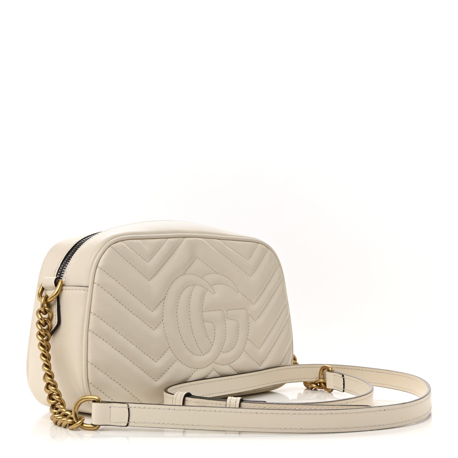 Gucci Calfskin Matelasse Small GG Marmont Chain Shoulder Bag White 3 of 14