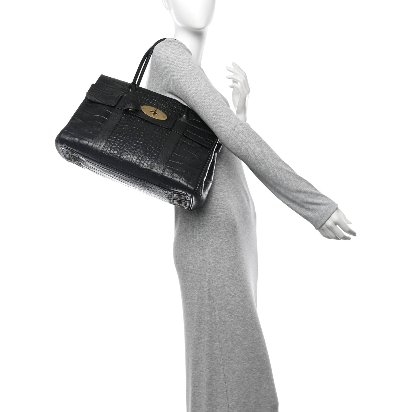 Calfskin Crocodile Embossed Bayswater Black
