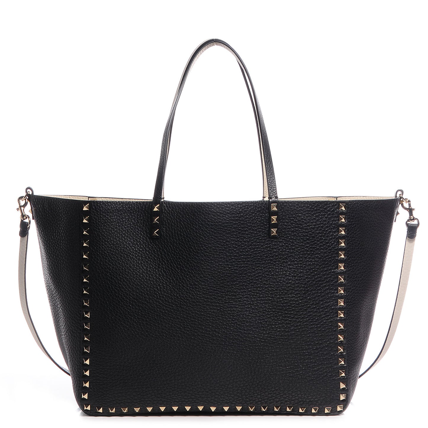 Pebbled Calfskin Medium Rockstud Reversible Tote Black Light Ivory