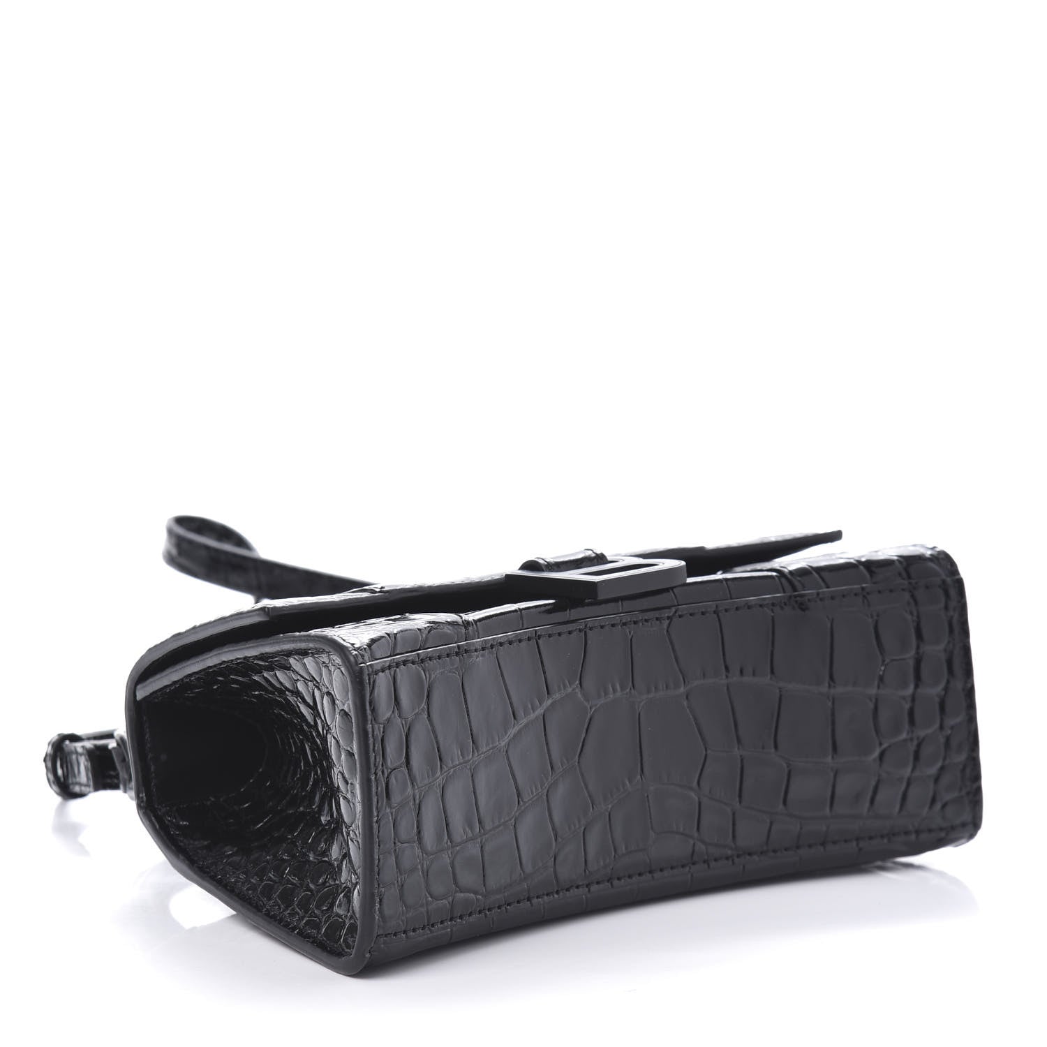 Balenciaga Shiny Calfskin Monochrome Crocodile Embossed Hourglass Top Handle Bag XS Black 4 of 9
