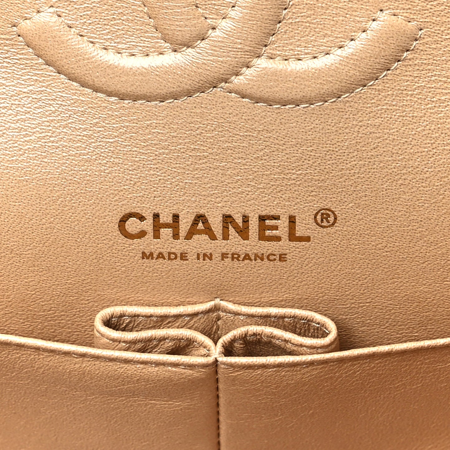 Iridescent Caviar Quilted Medium Double Flap Beige