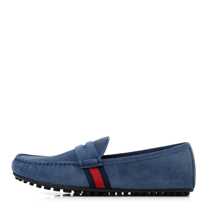 Gucci Suede Web Mens Kanye Driver Loafers 9 Blue 1 of 8