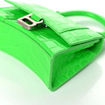 Balenciaga Shiny Calfskin Crocodile Embossed Hourglass Top Handle Bag Mini Fluo Green 8 of 13