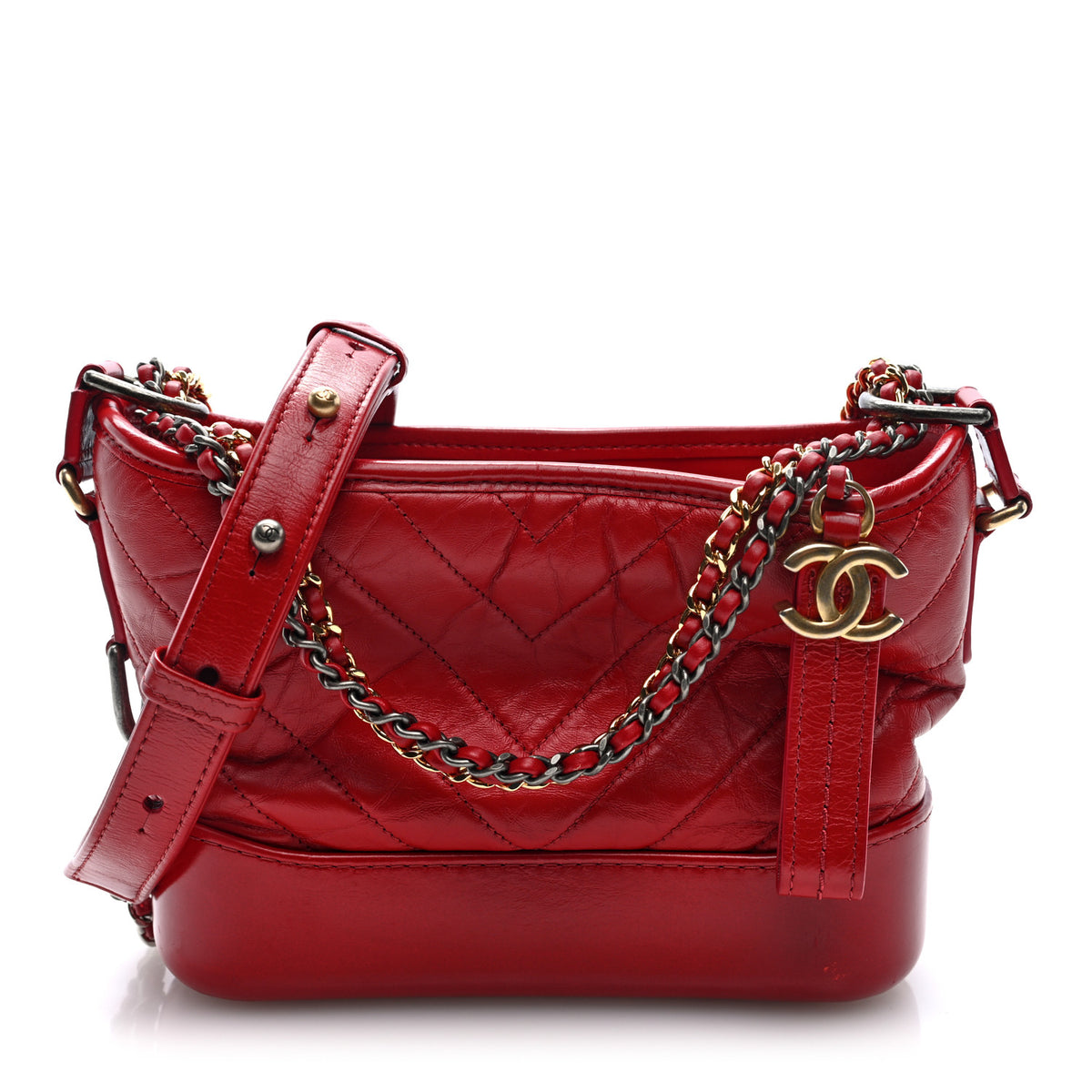 Chanel Aged Calfskin Chevron Quilted Small Gabrielle Hobo Red 1 of 9