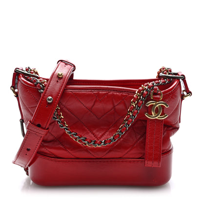 Chanel Aged Calfskin Chevron Quilted Small Gabrielle Hobo Red 1 of 9