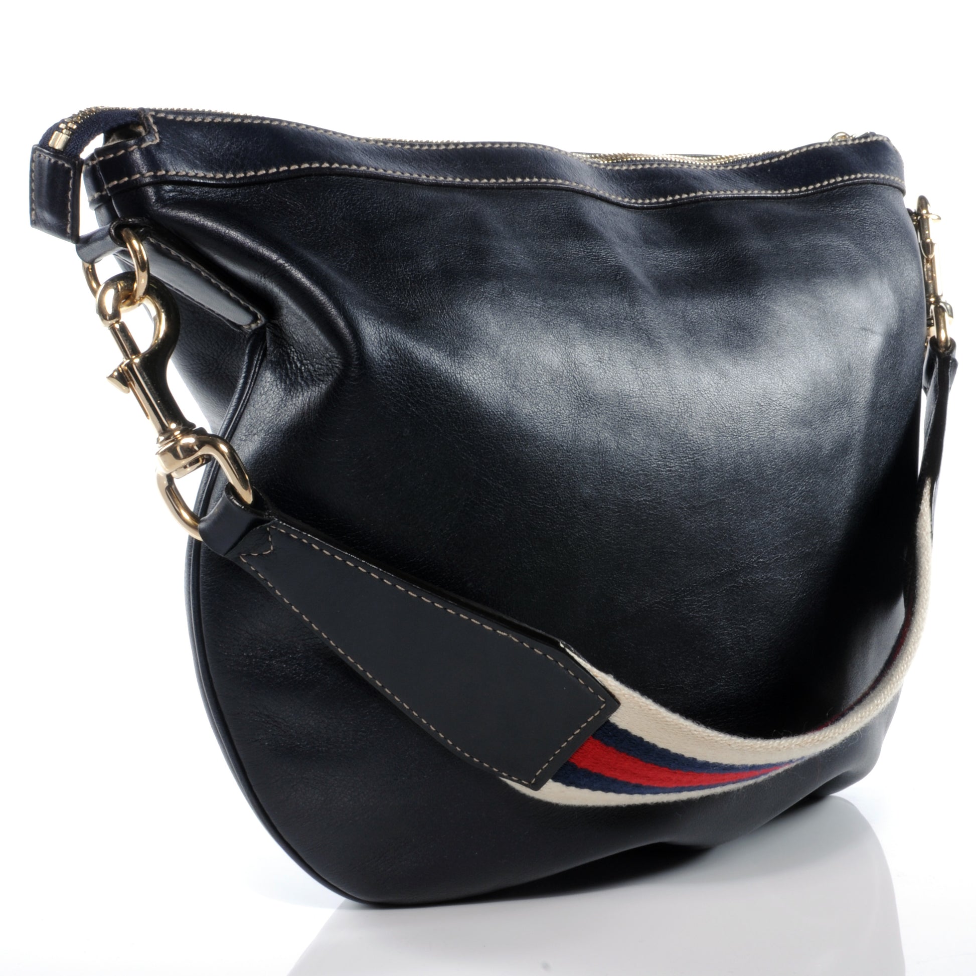 Gucci Leather Web Strap Hobo Navy 3 of 8