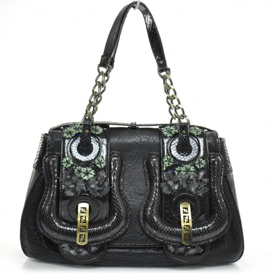 Fendi Nappa Python Floral B Bag Black 1 of 11