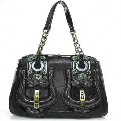 Fendi Nappa Python Floral B Bag Black 1 of 11