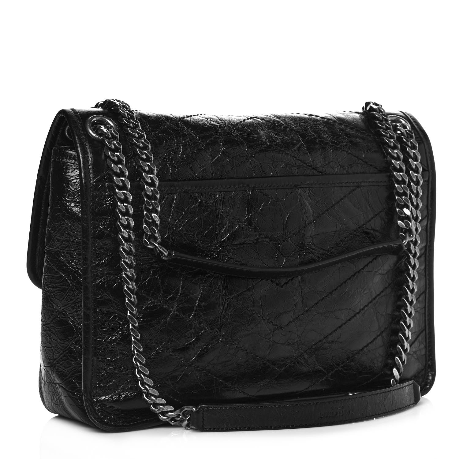 Saint Laurent Crinkled Calfskin Matelasse Monogram Medium Niki Chain Satchel Black 3 of 6