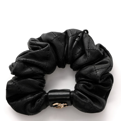 Chanel Lambskin Quilted CC Hair Scrunchie Black 2 of 4