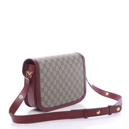 Gucci GG Supreme Monogram Azalea Calfskin Horsebit 1955 Shoulder Bag Beige Ebony New Cherry Red 3 of 11