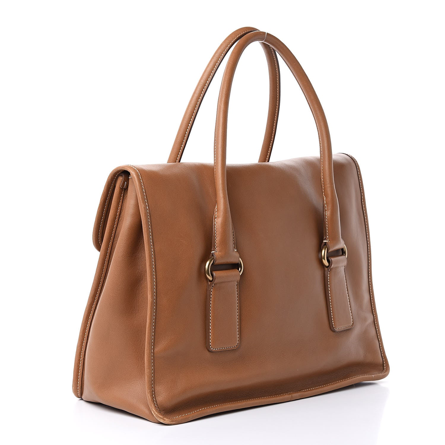 Prada Soft Calf Flap Tote Caramel 3 of 16