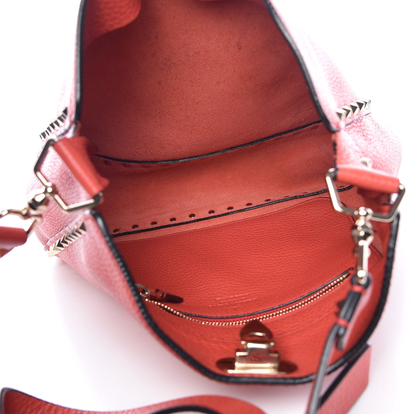 Pebbled Calfskin Small Rockstud Flip-Lock Messenger Bag Deep Coral